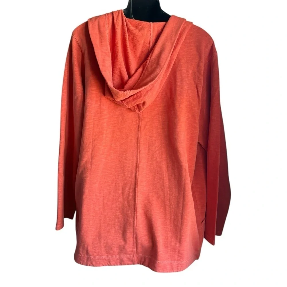 Orvis Orange open front cardigan with hoodie pockets sz L NWT 100% cotton